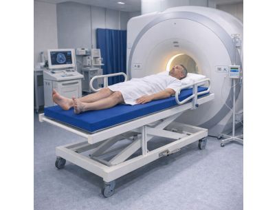 Brancard amagnétique ht variable hydrau déclive 12/14° +porte sérum charge max 180kg - IRM 3 Tesla