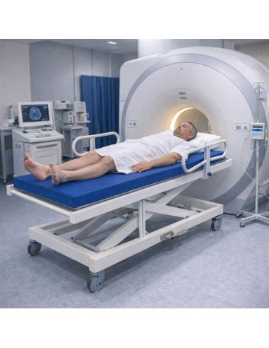 Non-magnetic stretcher with hydraulic adj height for MRI room declive max. load 180kg - IRM 3 Tesla