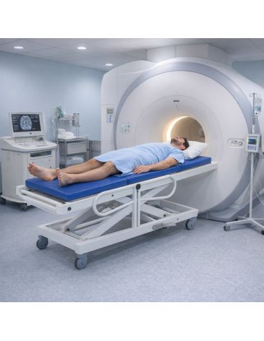 Non-magnetic stretcher with hydraulic adj height for MRI room declive max. load 180kg - IRM 3 Tesla Non-magnetic stretcher with hydraulic adj height for MRI room declive max. load 180kg - IRM 3 Tesla