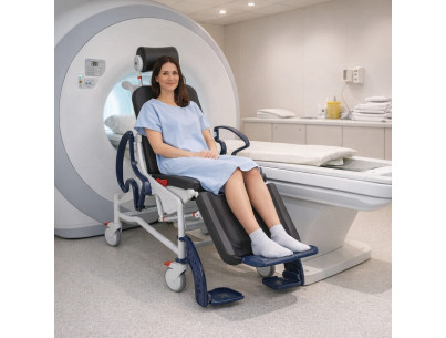 Multifunctional tilting patient transfer chair for 3-Tesla MRI.