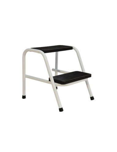 Marchepied 2 marches polypropylène noir moulé, tube rond époxy blanc